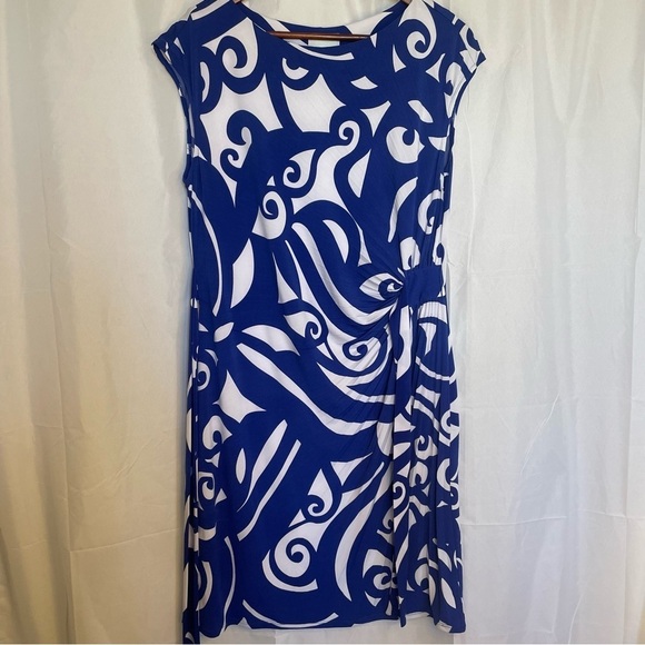Donna Morgan Dresses & Skirts - DONNA MORGAN Women’s Blue White Swirl Pencil Dress‎ Ruche Cap Sleeve Size 14 NWT